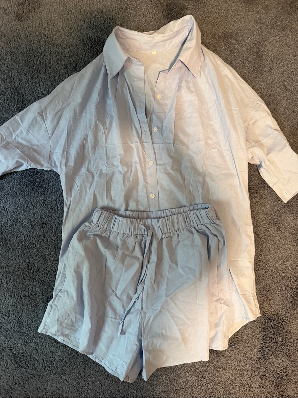 Amazon Light Blue women’s Button-Down Shirt and Shorts Set